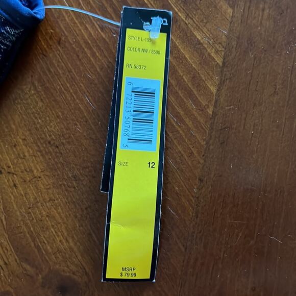 ILE Size 12 Navy & Beige Print Stretch Knit Dress with Tie Belt NWT Sleeveless - Picture 7 of 10